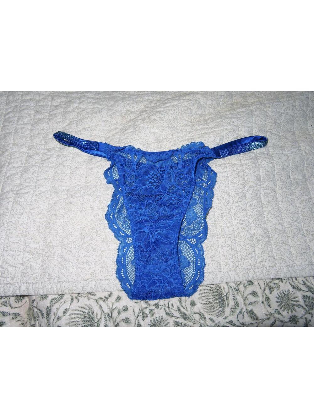 Worn Blue Lace Victoria's Secret Shine Strap Panty